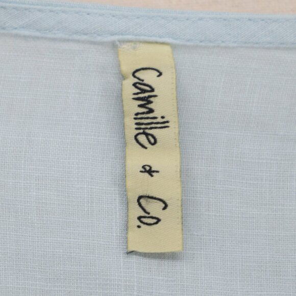 CAMILLE & CO. 100% Linen Relaxed Fit Tunic Top Button Detail Light Blue Size S - Picture 6 of 7